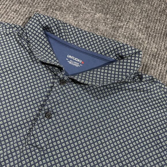 UNTUCKit Polo T Shirt Mens 2XL Blue Printed Geometry Pattern Comfort - Picture 1 of 7